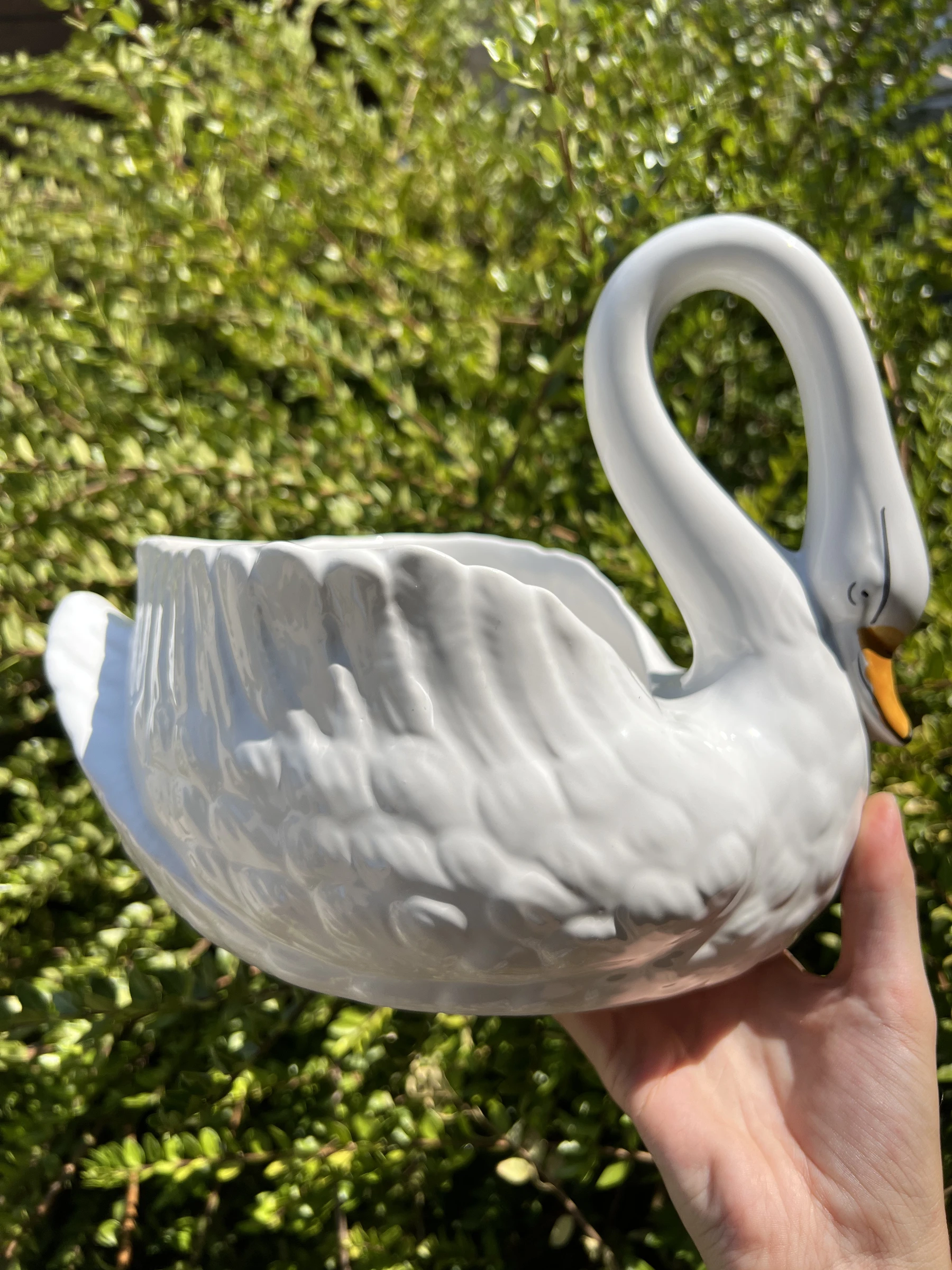 🦢 Coupe cygne en céramique blanche vintage – Déco, vide-poche et cache-pot